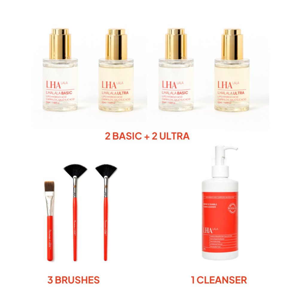 LHALA PEEL STARTER PACKAGE 1 SET + 1 KIT includes: 2 BASIC + 2 ULTRA + 3 BRUSHES + 1 CLEANSERAcne laser treatment + Acne Extrusion + Unlimited Injection for Acne